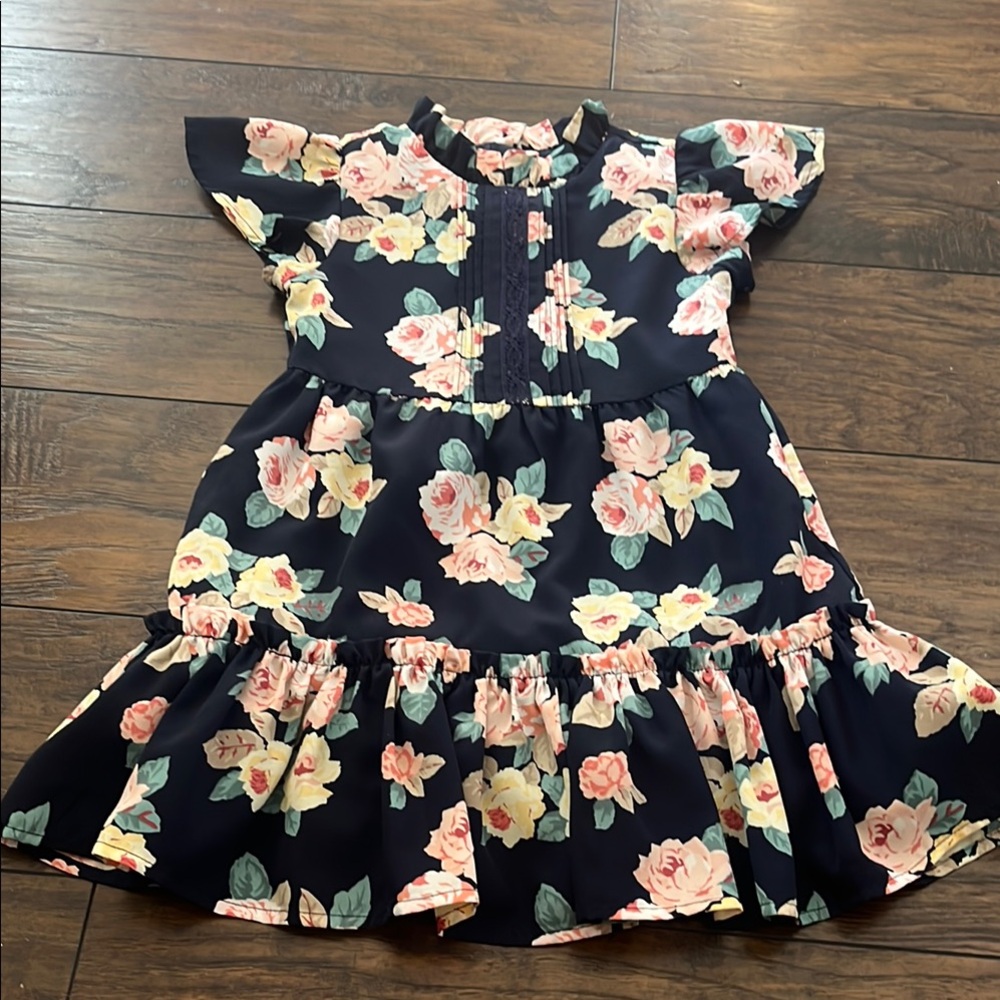 Janie and Jack Pink and navy Ruffled Tiered dress